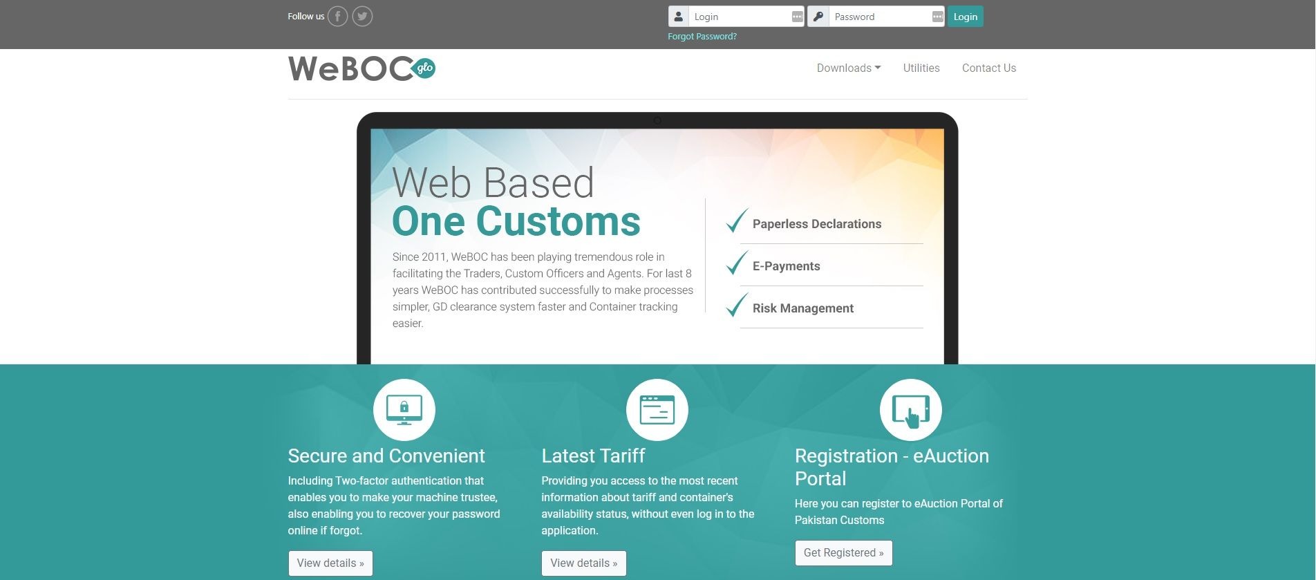 Weboc Login Page (Pakistan Customs)