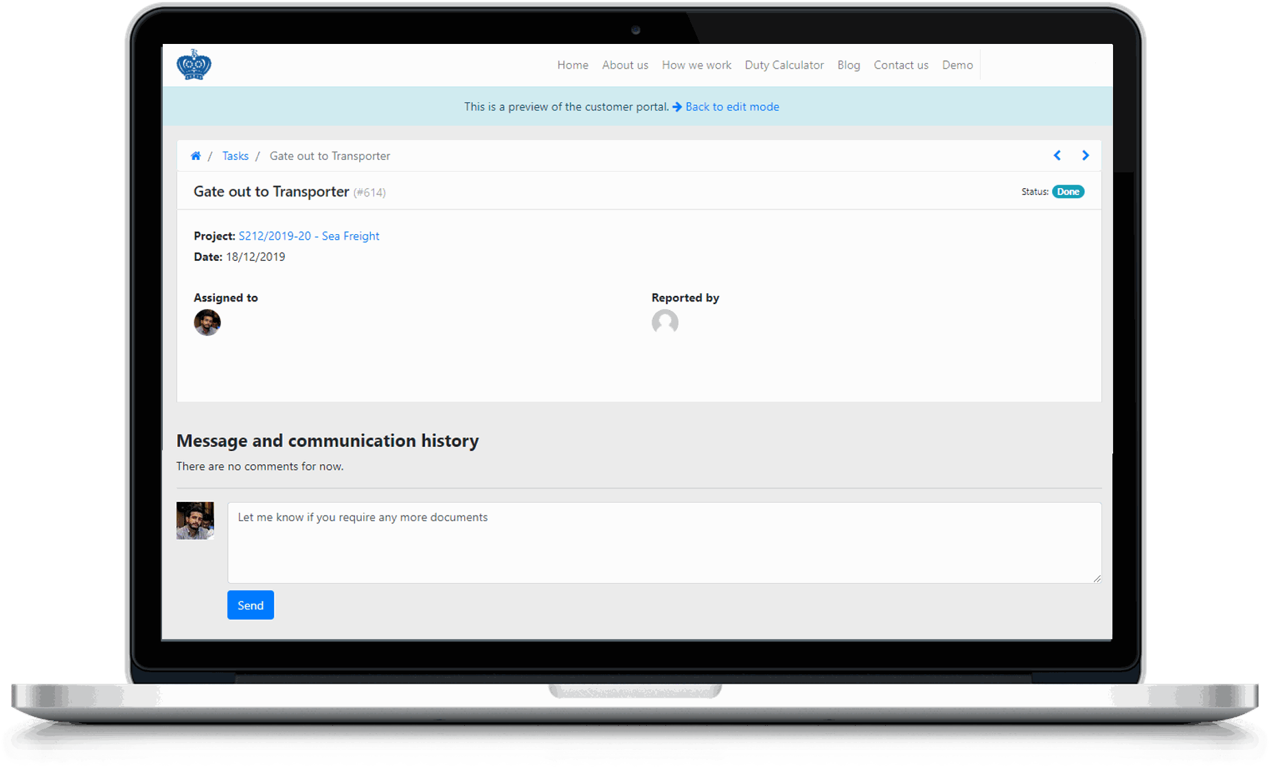 Collaboration in your tasks Digital Customs Clearance Portal